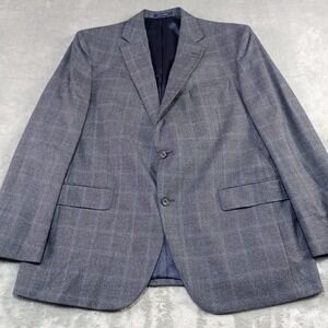 Daniel Cremieux Loro Piana 100% Wool 44R Dark Gray Windowpane Blazer Jacket Coat